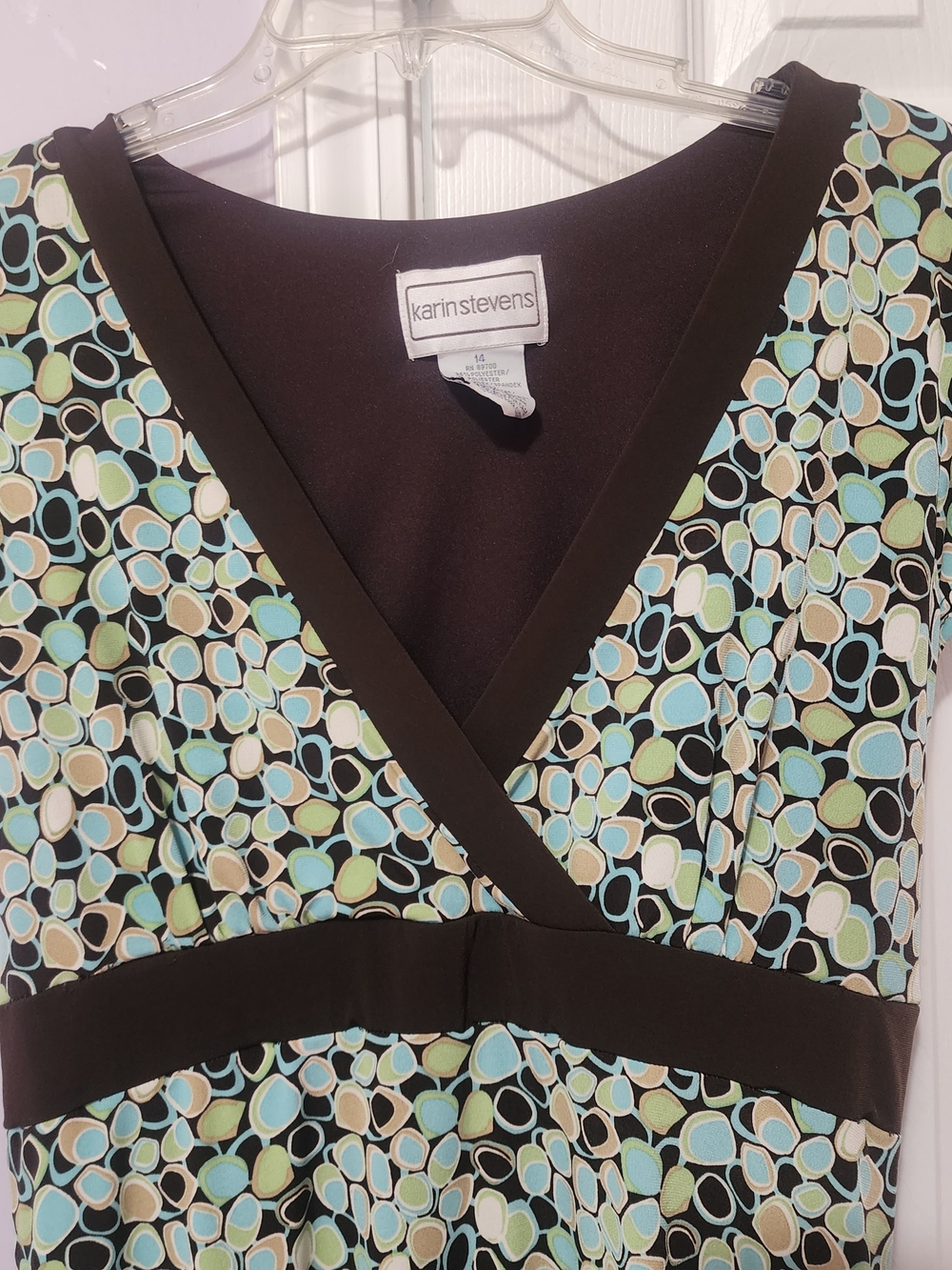 karin stevens Mint, Black & Cream Printed Wrap-Style Dress - Picture 3 of 5